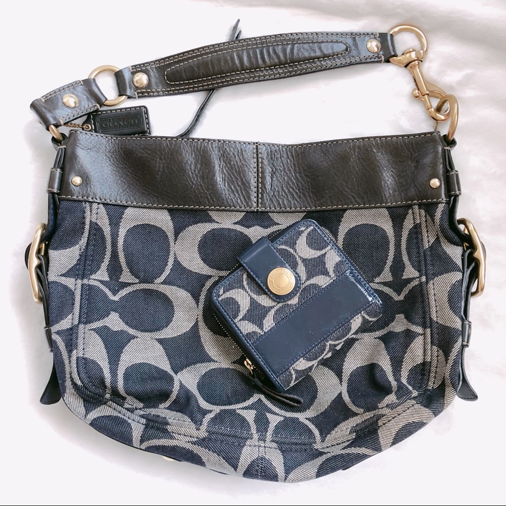 Coach Blue Denim “Zoe”  Shoulder Handbag & wallet